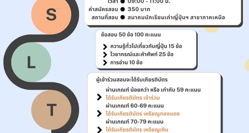 เปิดรับสมัครการทดสอบความรู้เกี่ยวกับญี่ปุ่นระดับมัธยมศึกษา (JAPANESE SCHOOL LEVEL TEST : JSLT) ครั้งที่ 1 ประจำปี 2567